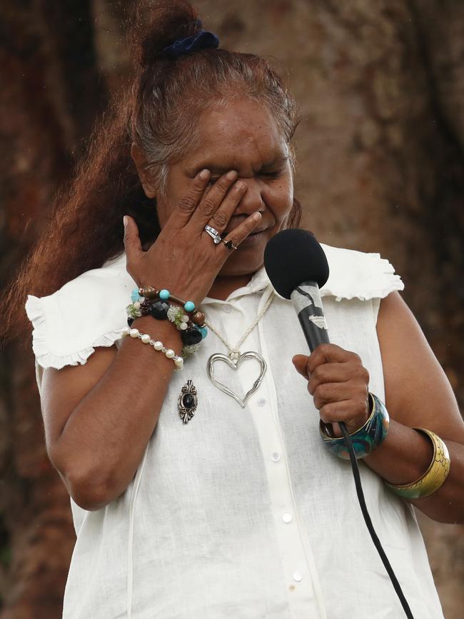 Elizabeth Davis Boyd speaks at a rally to discuss the closing of Mount Warning at Knox Park, Murwillumbah in January. Picture: Jason O'Brien