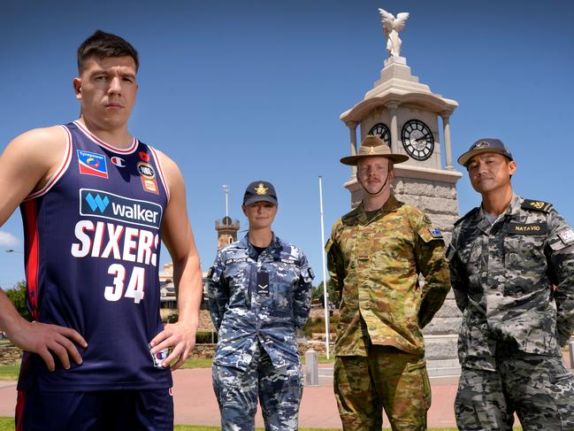 This Sunday, Adelaide 36ers will be wearing special jerseys with poppies on them to celebrate Defence Force Appreciation Round. Picture: Dean Martin