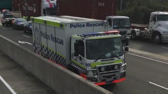 A heavy police presence at the scene of the protest as officers figured out how to bring the man blocking the port’s freight road back down to earth.