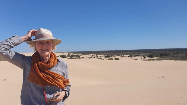 Helen Trinca enjoying ‘a privilege to be at one of the world’s most significant archaeological sites’ at Mungo National Park in far western NSW.