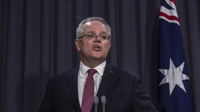 Prime Minister Scott Morrison updates the nation on the latest coronavirus measures, from Canberra on Sunday. Picture: Gary Ramage