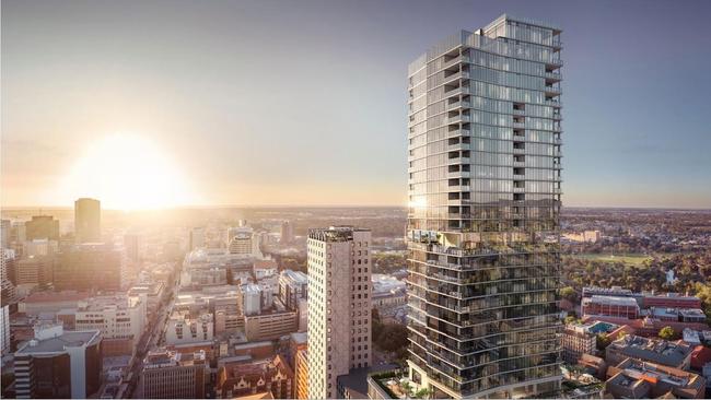 The Adelaidean hotel and apartments project on Frome Rd will become Adelaide’s tallest building in 2020. Picture: Supplied