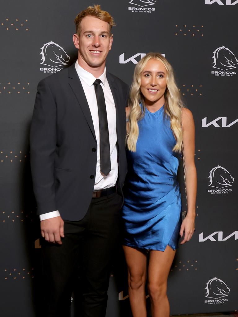 Zac Hosking and Emily Whitton at Brisbane Broncos’ 2022 awards night. Picture: Steve Pohlner