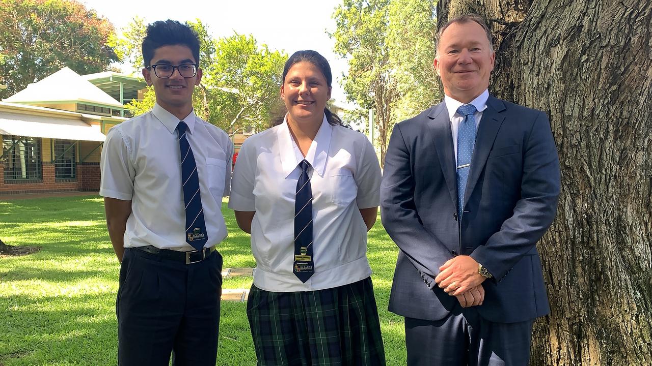 St Luke's Anglican College has received top marks in the Bundaberg region for NAPLAN for both Primary and Secondary Schools. Left to right: Academic Captain, Hamza Abid (Year 12), Chapel Captain, Keira Bosch (Year 12) and Principal Craig Merritt.