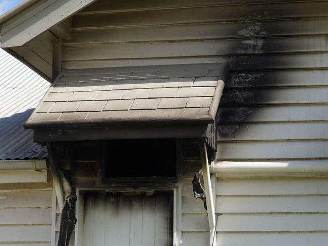 Smoke damage on the outside wall of a timber unit on Albert St in Kingaroy, which caught on fire on Tuesday.