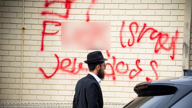 Southern Sydney Synagogue anti-Semitic graffiti. Photo: Tom Parrish