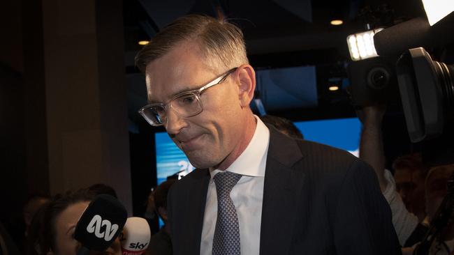 Dominic Perrottet at Sydney’s Hilton Hotel after losing the NSW election on March 25. Picture: Monique Harmer