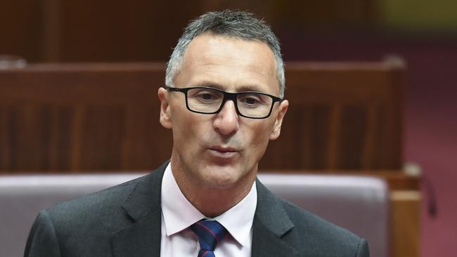 Australian Greens Leader Richard Di Natale speaks during debate in the Senate chamber at Parliament House in Canberra, Monday, March 19, 2018. (AAP Image/Lukas Coch) NO ARCHIVING