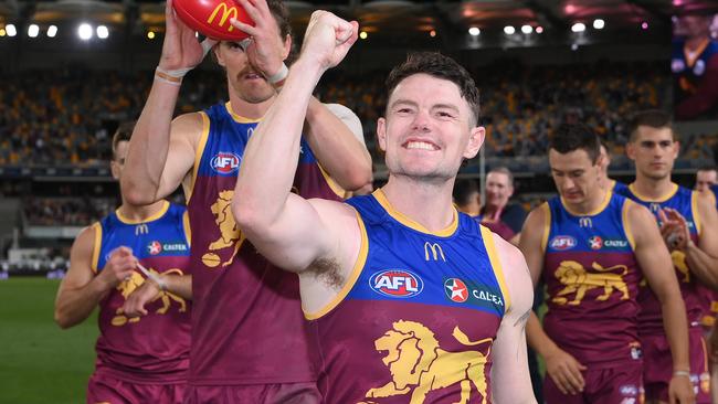 Lachie Neale was all smiles after Brisbane’s preliminary final win. Picture: Quinn Rooney/Getty Images