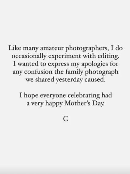 Kate issued an apology while admitting to altering the image.