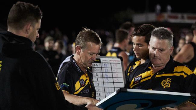 Glenelg’s brains trust go to work plotting a course to success. Picture: Matt Loxton