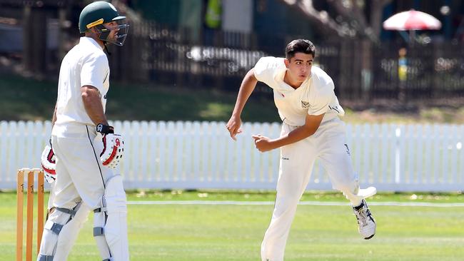 Valley bowler Zanden Jeh.First grade cricket between South Brisbane and Valley.Saturday September 25, 2021. Picture, John Gass