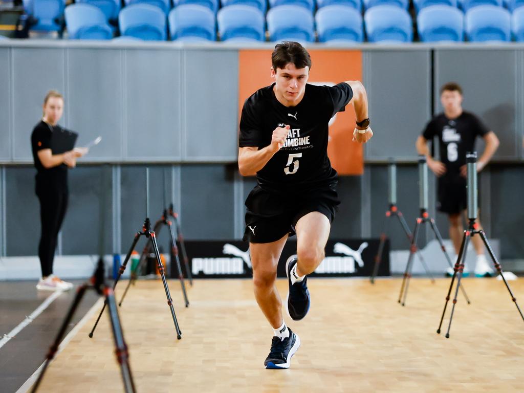 Aiden O’Driscoll (Perth) smashed the 20m sprint at the 2023 AFL National Draft Combine. Picture: Dylan Burns/Getty Images