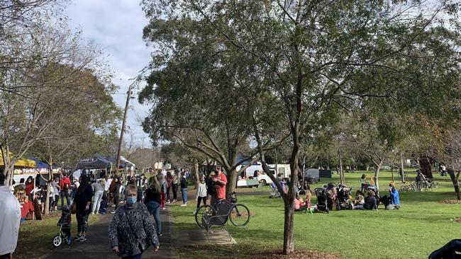 Scenes from a busy farmers’ market at Yarraville on Saturday. Picture: Brianna Travers