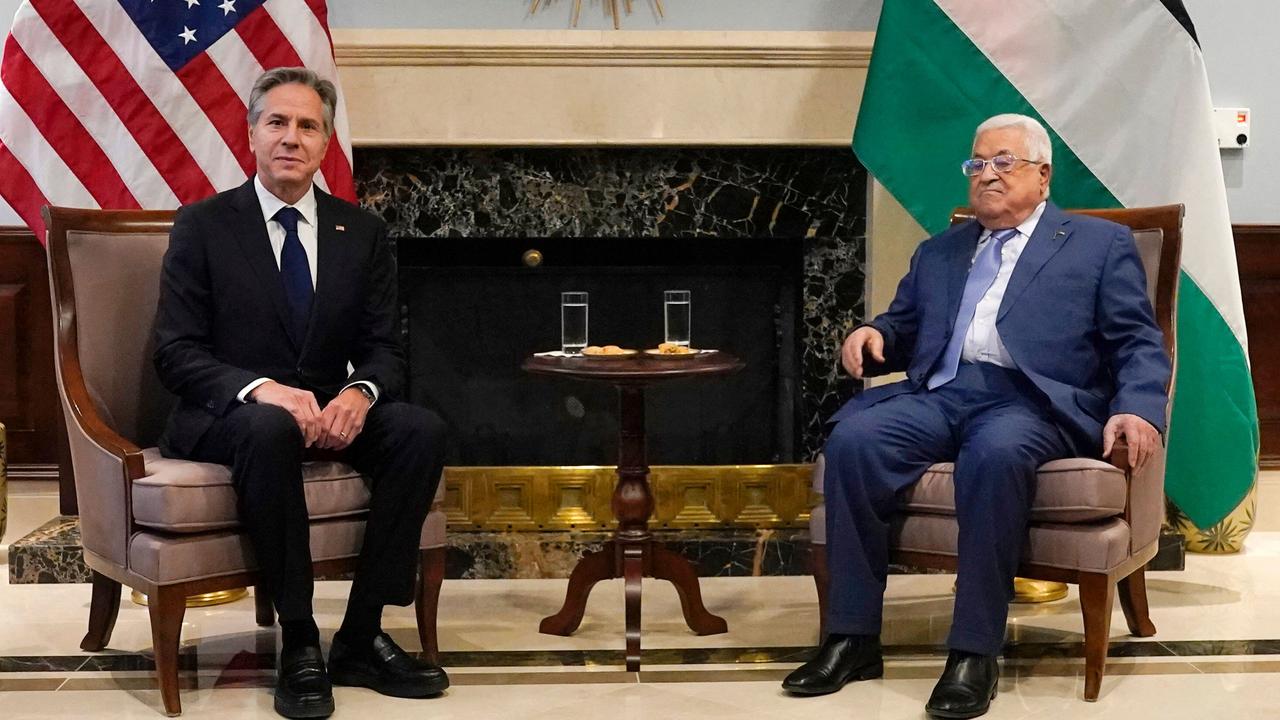 US Secretary of State Antony Blinken with Palestinian President Mahmoud Abbas. Picture: Jacquelyn Martin/AFP