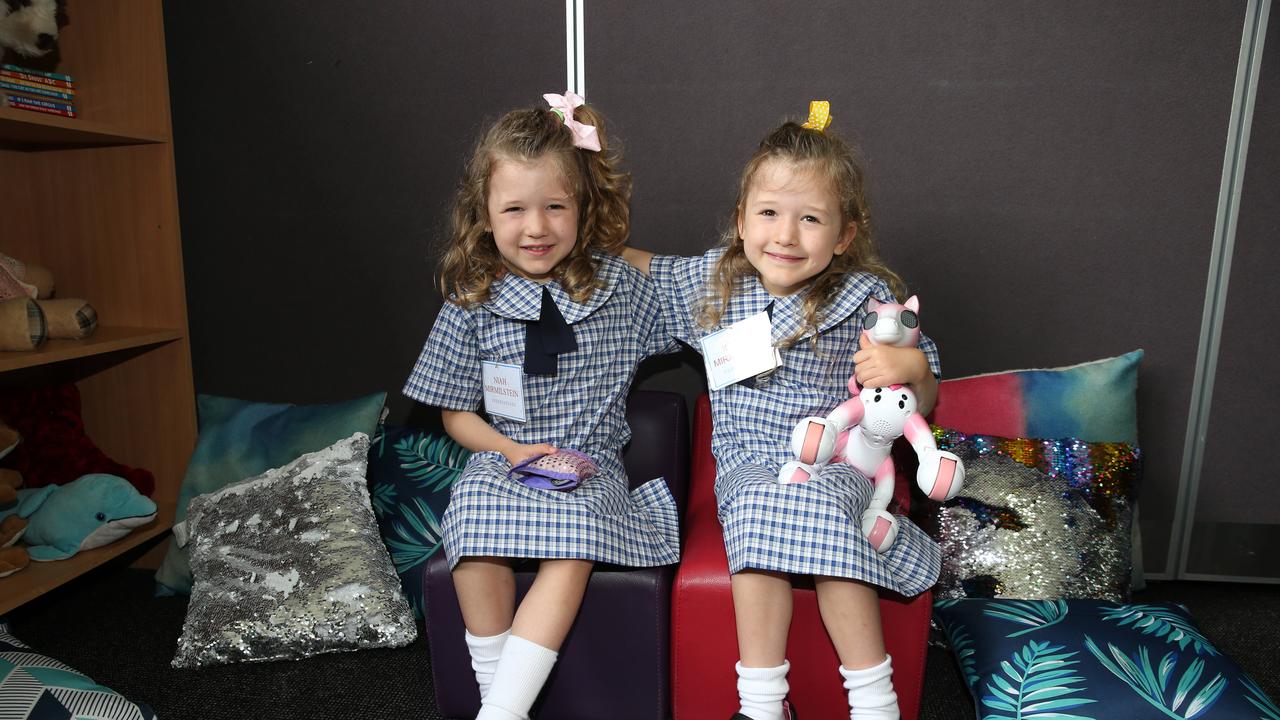 Niah Mirmilstein, 4 and Kartia Mirmilstein, 4. St Margaret’s school welcomed around 43 prep students today. Picture: Peter Ristevski