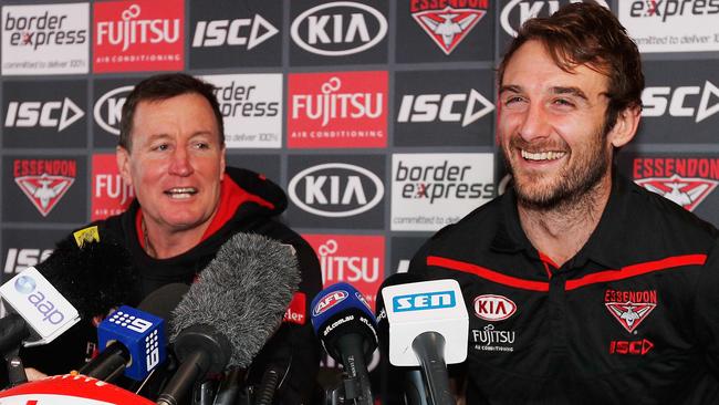 Jobe Watson was all smiles announcing his retirement in 2017.