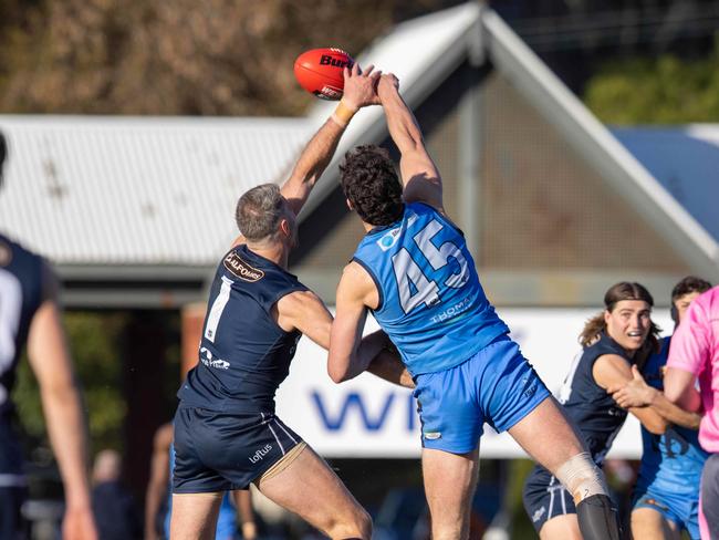 Amos Doyle, Keegan Brooksby, Action pics of SANFL game between Sturt and South Adelaide at Unley Oval. Pictured on Sunday 16th July 2023. Picture: Ben Clark