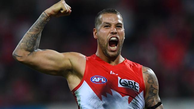 Lance Franklin after kicking his 10th goal against Carlton in round 23, 2017. Picture: AAP Image/David Moir