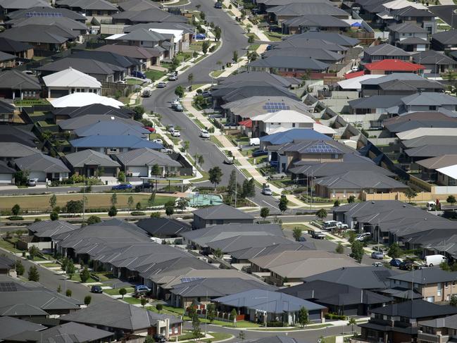 Aerial photos of the new housing estate Oran Park. Picture: Jonathan Ng