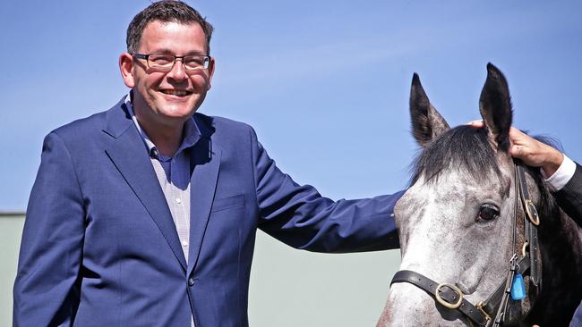 Mr Andrews with Mr Williams' Melbourne Cup runner Fawkner. Picture: Hamish Blair