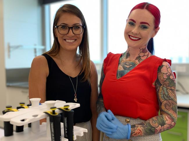 Australia‘s most tattooed doctor, Dr Sarah Gray (pictured right). Picture: Supplied