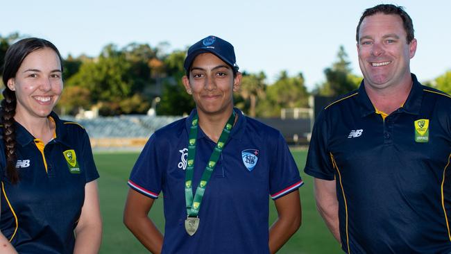 NSW Metro player Zoya Thakur accepts the Player of the Final award for her 4 for 32 in the final against Vic Country at the WACA Ground, Cricket Australia Under-19 National Female Cricket Championships in Perth, 12 December, 2022. Picture: Cricket Australia