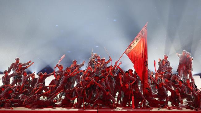 An artistic celebration of the 100th anniversary of the Chinese Communist Party. Picture: Getty Images