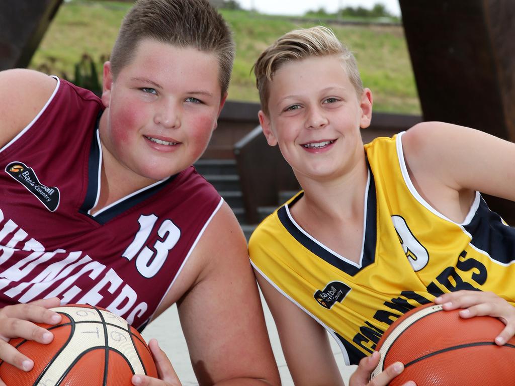 Joe Pike (right) after being selected to represent Australia in basketball. Picture: Alison Wynd