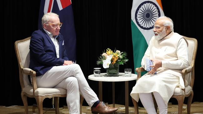 UNSW AI professor Toby Walsh sits down with Indian Prime Minister Narendra Modi in Sydney to talk about AI and regulation. Picture: Supplied