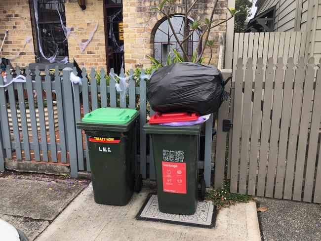 Residents of the Inner West have complained about changes to their bin service, which halved the frequency of red bins and introduced compost bins, to combat climate change. They say it's lead to overflowing bins and a health hazard. Picture: Supplied