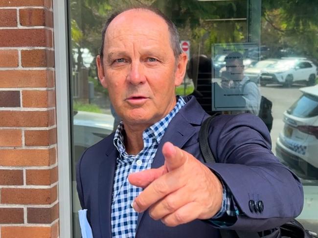 Mark Coker, 62, leaving Waverley Local Court on Tuesday, February 4 2025, after he was charged with stalking offences when he allegedly followed girls into water at Bondi Beach on Monday, January 27 2025.,