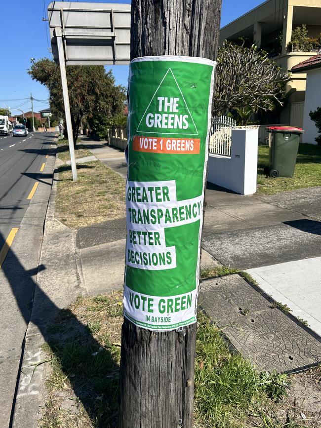 Bayside Greens used wraparound posters on the power poles. Picture: Tileah Dobson