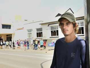 Lachlan Haywood moved to Toowoomba from Bundaberg but the job he was hired for no longer available due to coronavirus. Crowds outside Centrelink office. Picture: Bev Lacey