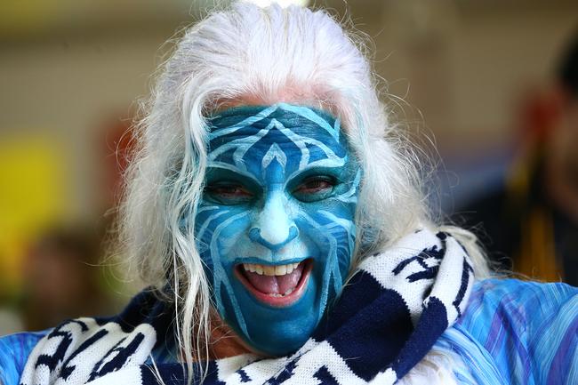 BRISBANE, AUSTRALIA - OCTOBER 24: A Cats fans poses before the 2020 AFL Grand Final match between the Richmond Tigers and the Geelong Cats at The Gabba on October 24, 2020 in Brisbane, Australia. (Photo by Jono Searle/AFL Photos/via Getty Images)