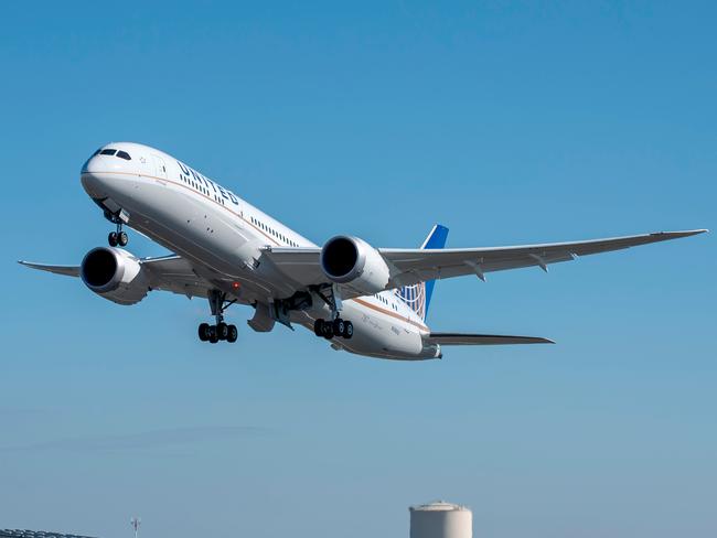 A United Airlines Boeing 787-9 Dreamliner.