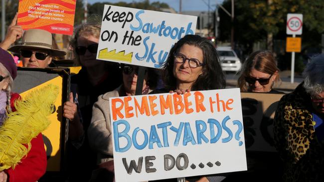 Protesters outside Shed 26. Photo: AAP/Kelly Barnes