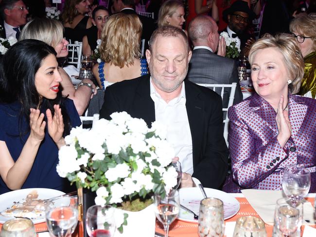 Hillary Clinton, right, with aide Huma Abedin, left, and Harvey Weinstein. Picture: Splash