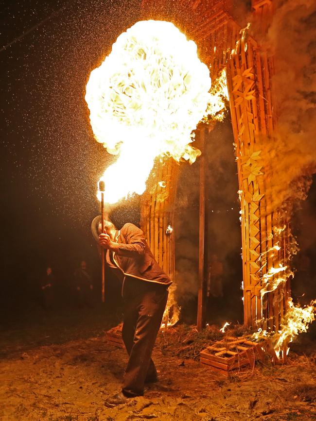 Mid Winter Festival from the Ranelagh Recreation Grounds. Marcus Gibbon sets the wicker man, Big Willie on fire. Picture Zak Simmonds