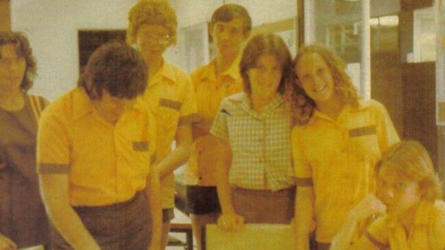 Gympie man Colin Claridge (left) with his classmates at James Nash in the 1980s, including Mark Lawler, Dolly Jensen and Angie Brown.