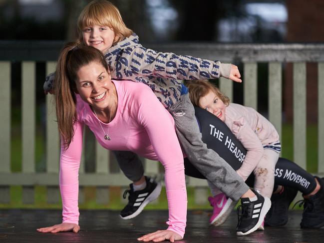 Bec Robertson with her kids, Oscar, 7 and Holly, 3 in Sterling, getting back to fitness, Monday, June 15, 2020. Picture: MATT LOXTON