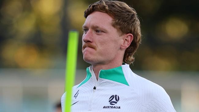 ADELAIDE, AUSTRALIA - OCTOBER 09: Kye Rowles of the Socceroos during a Socceroos training session at Coopers Stadium on October 09, 2024 in Adelaide, Australia. (Photo by Sarah Reed/Getty Images)