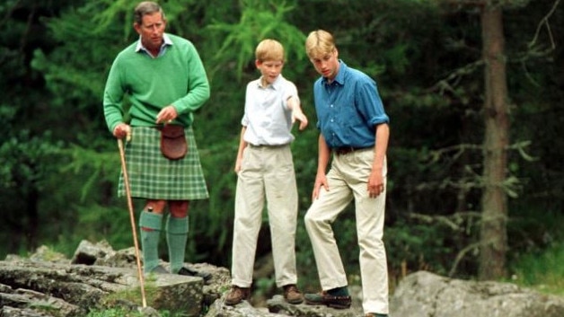 King Charles shared an old photo of himself with his two warring sons, Prince Harry and Prince William, to mark Father's Day in the UK earlier this year. Picture: Supplied