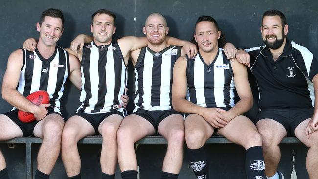 Semple (second from left) with (left to right) Adam Broadbent, Chad Francis, Josh Newnham and former coach Gianni Petrucci in 2016. Picture: Stephen Laffer