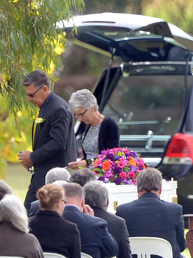 parents of Stephanie Scott at the Funeral service of murdered schoolteacher Stephanie Scott in Eugowra. Picture: Jeremy Piper