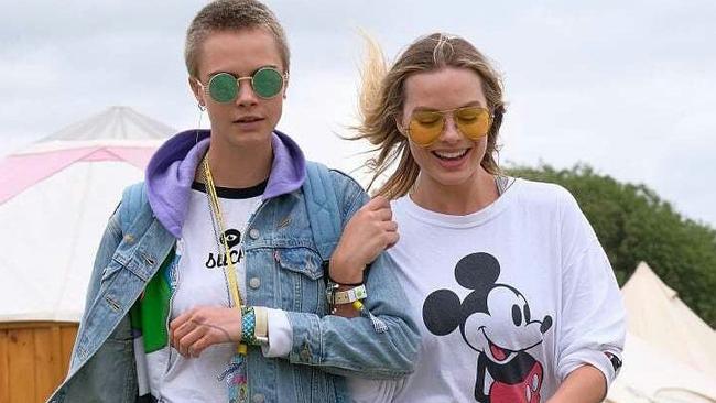 Cara Delevingne and Margot Robbie at Glastonbury. Source: Instagram