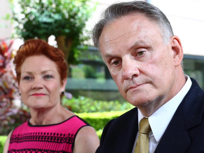 Pauline Hanson and Mark Latham in November announcing Mr Latham will run as leader of the NSW One Nation Party in the upcoming state election. Picture: John Feder 