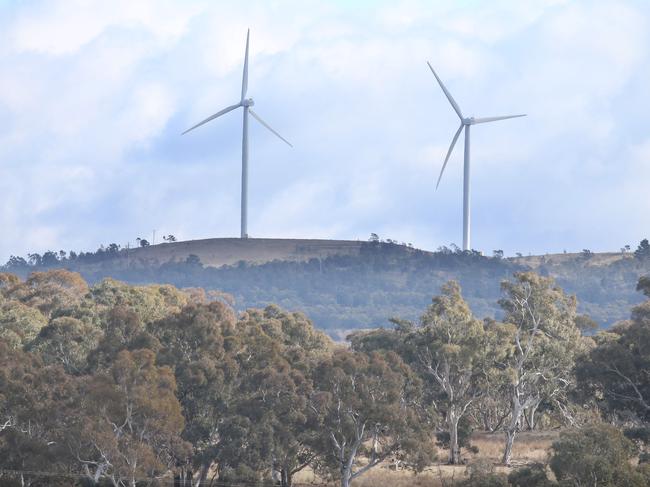 Wind turbines dot the countryside around the southern NSW country township of Bungendore. Picture: Gary Ramage