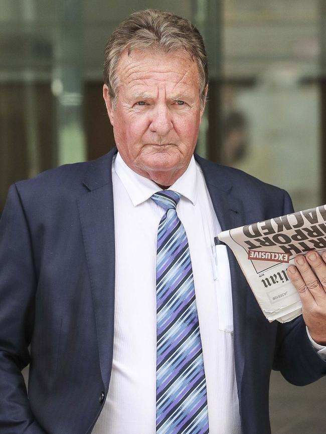 Former detective Laurie Tyler leaves the Magistrates Court on Monday. Picture: Michael Wilson