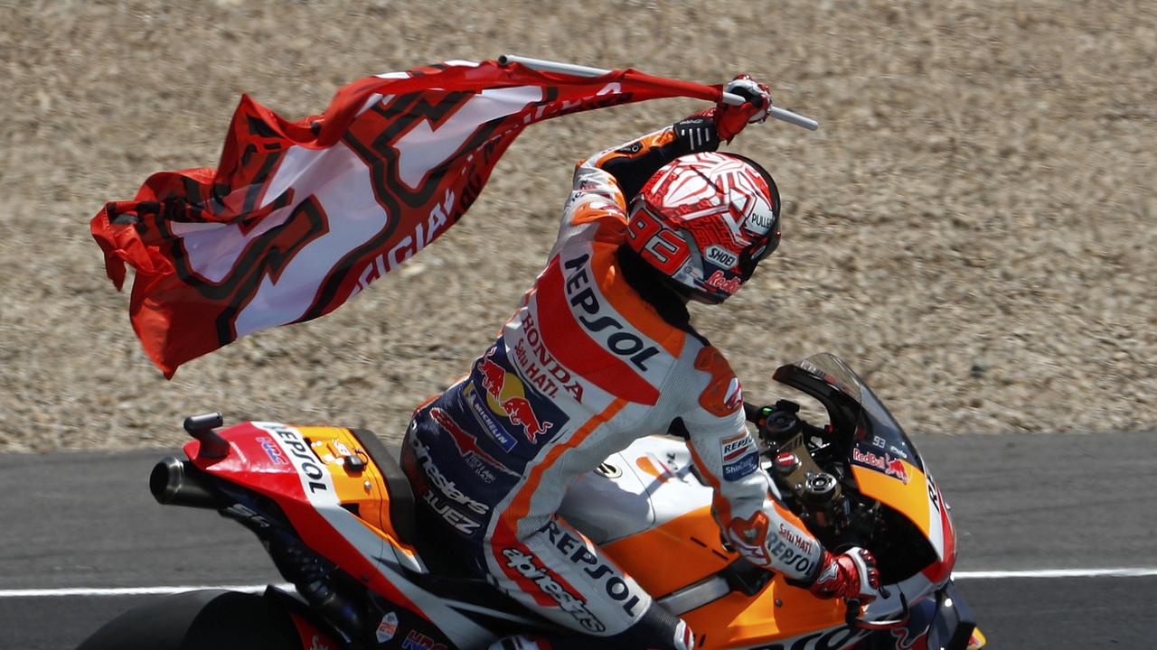 Marc Marquez started third but managed to win as three Spaniards climbed the podium.